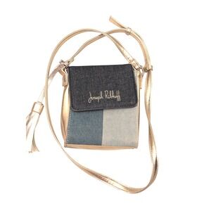 Joseph Ribkoff Crossbody Bag Gold‎ Denim Color Block Signature Mini Purse